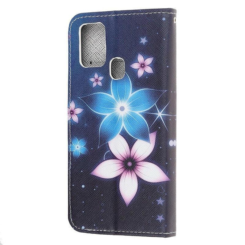 Custodia in pelle Samsung Galaxy M31 Cinturino Lunare Fiori