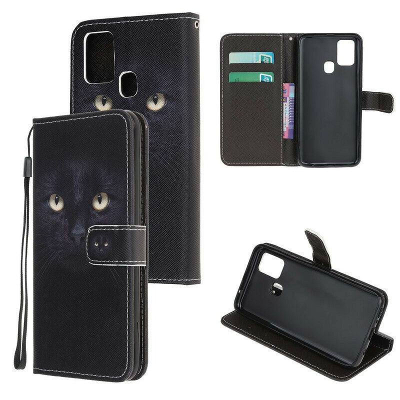 Custodia in pelle Samsung Galaxy M31 Strappy Occhi Di Gatto Nero