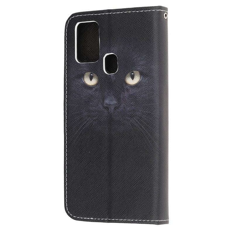 Custodia in pelle Samsung Galaxy M31 Strappy Occhi Di Gatto Nero