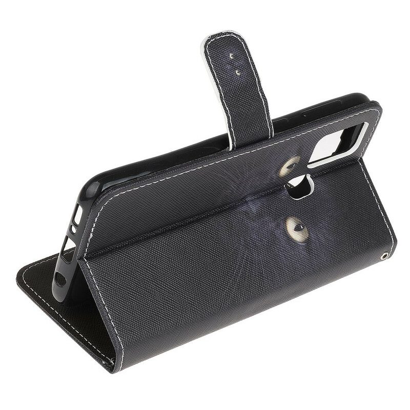 Custodia in pelle Samsung Galaxy M31 Strappy Occhi Di Gatto Nero