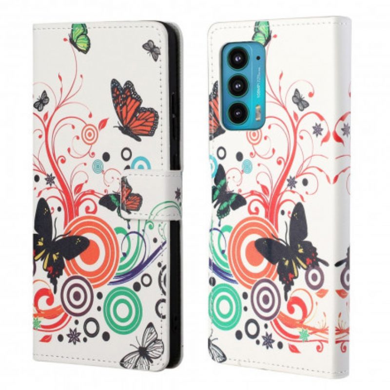 Custodia in pelle Motorola Edge 20 Farfalle E Fiori