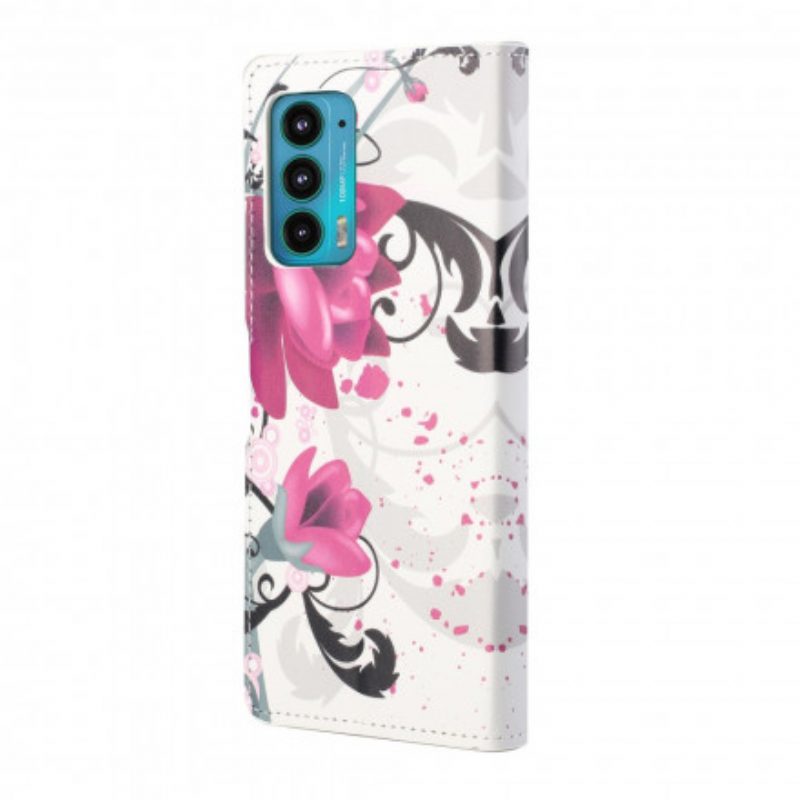 Custodia in pelle Motorola Edge 20 Fiori Tropicali