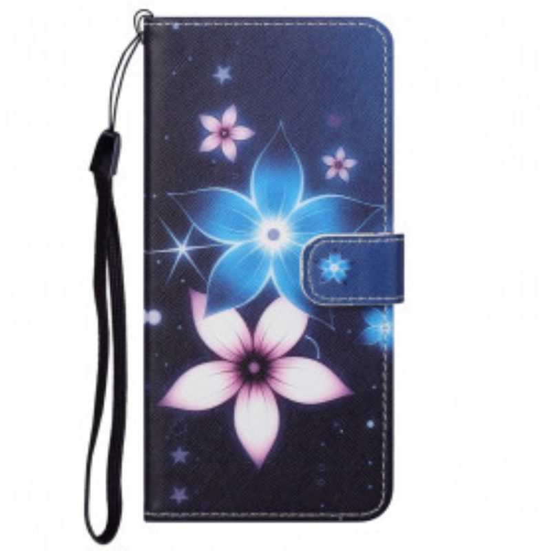 Folio Cover Motorola Edge 20 Cinturino Lunare Fiori