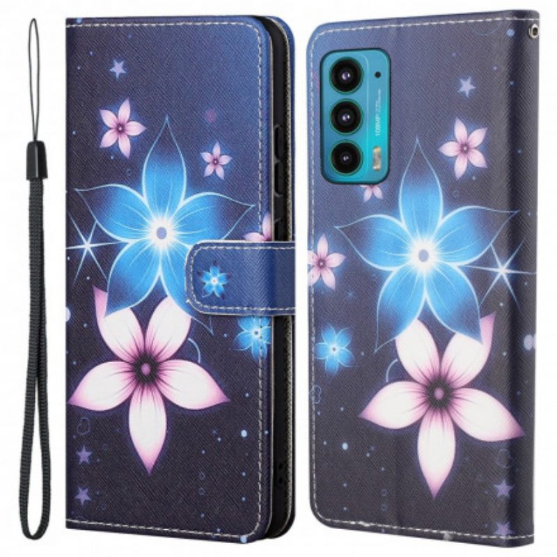 Folio Cover Motorola Edge 20 Cinturino Lunare Fiori