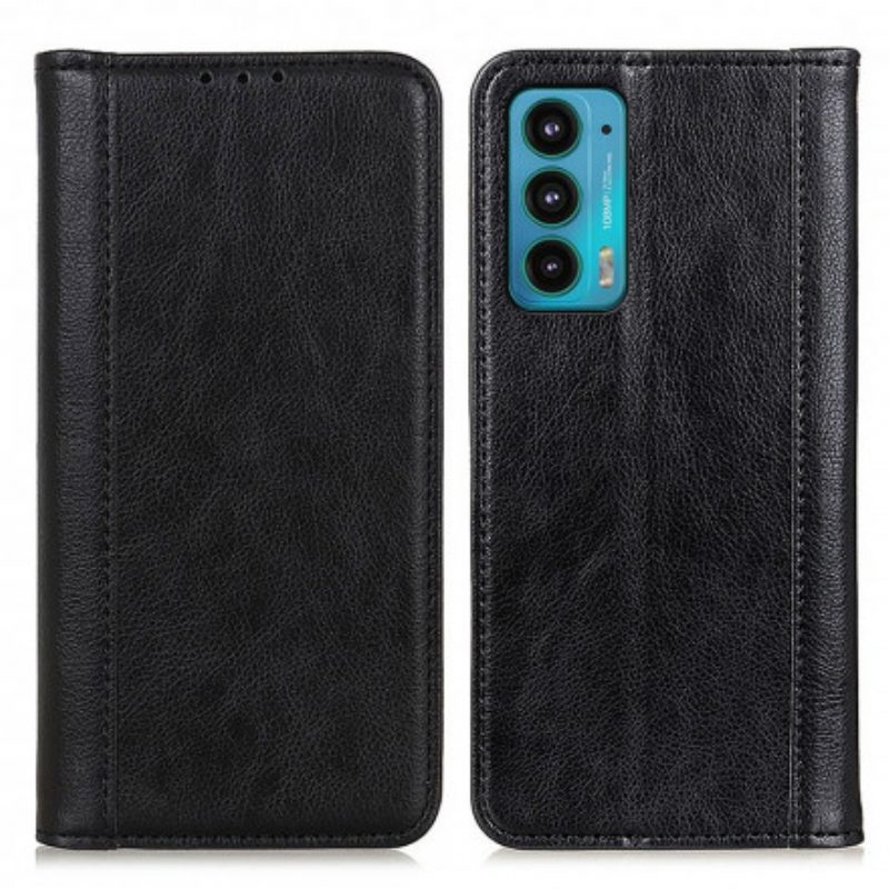 Folio Cover Motorola Edge 20 Custodia in pelle Versione In Crosta Di Litchi