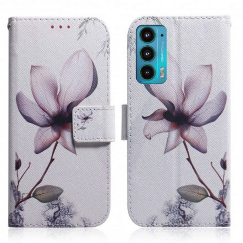 Folio Cover Motorola Edge 20 Fiore Rosa Polveroso