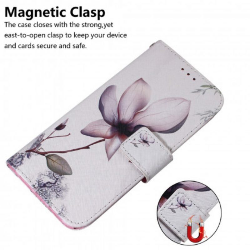 Folio Cover Motorola Edge 20 Fiore Rosa Polveroso