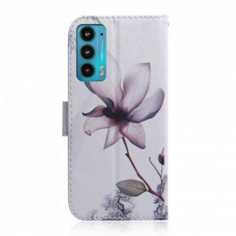 Folio Cover Motorola Edge 20 Fiore Rosa Polveroso