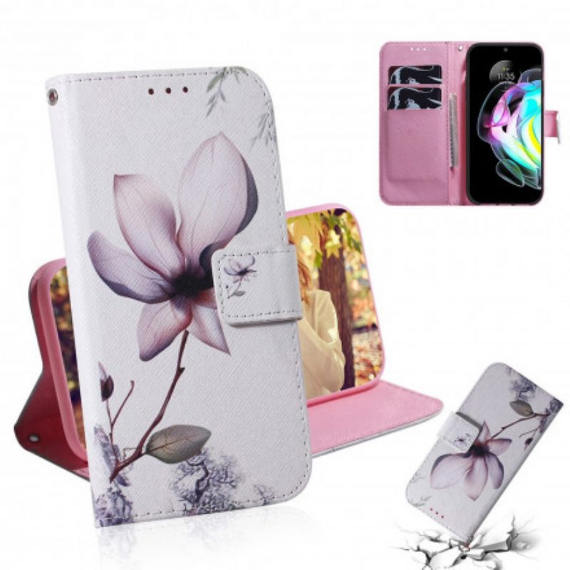 Folio Cover Motorola Edge 20 Fiore Rosa Polveroso