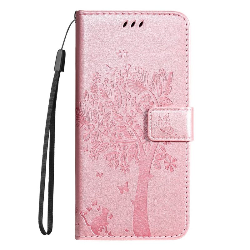 Custodia in pelle Huawei Nova 8i Albero E Gatto Strappy