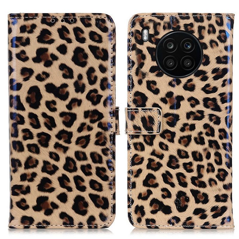 Custodia in pelle Huawei Nova 8i Leopardo Semplice