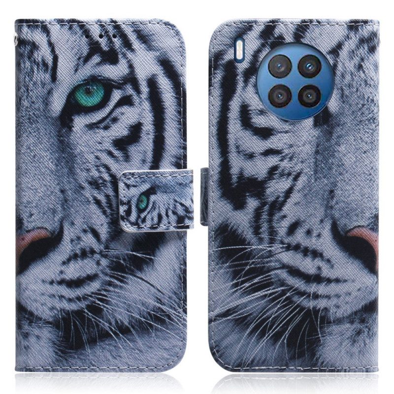 Custodia in pelle Huawei Nova 8i Tigre Bianca