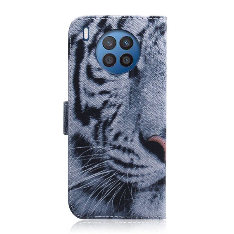 Custodia in pelle Huawei Nova 8i Tigre Bianca