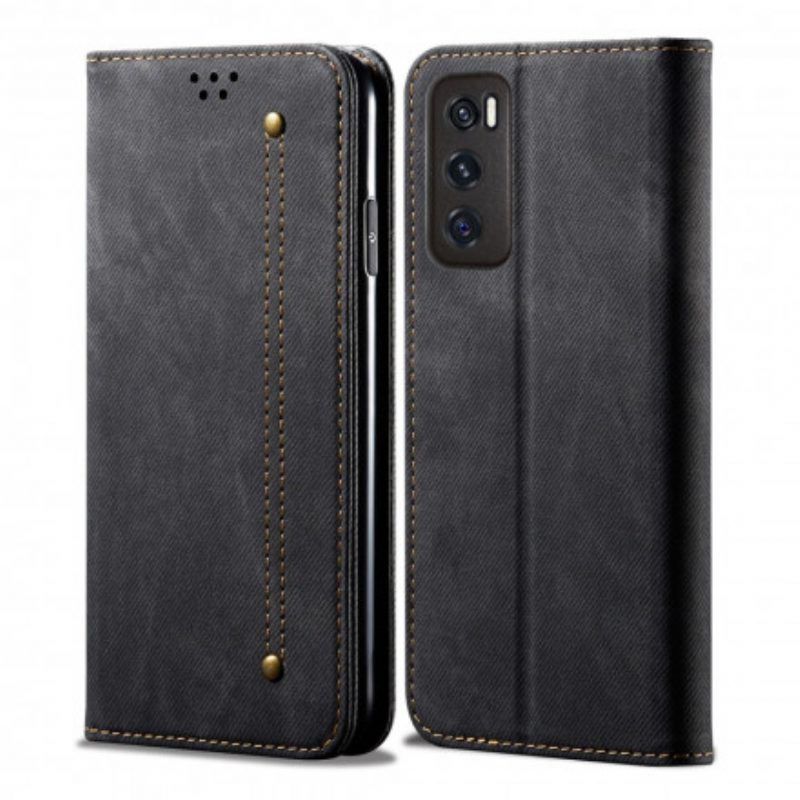 Folio Cover Vivo Y70 Custodia in pelle Tessuto Denim