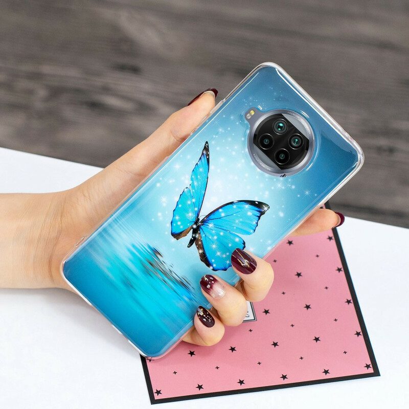 Cover Xiaomi Redmi Note 9 Pro 5G Farfalla Blu Neon