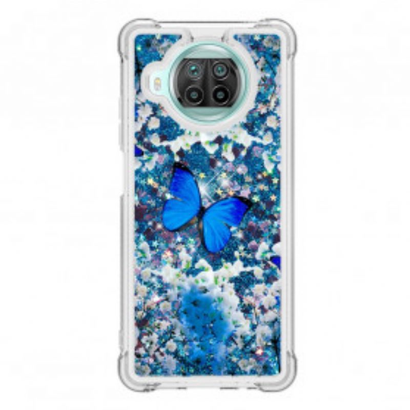 Cover Xiaomi Redmi Note 9 Pro 5G Farfalle Blu Glitterate