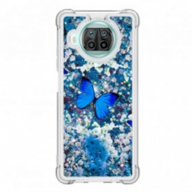 Cover Xiaomi Redmi Note 9 Pro 5G Farfalle Blu Glitterate