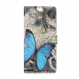Custodia A Portafoglio Xiaomi Redmi Note 9 Pro 5G Farfalla Blu