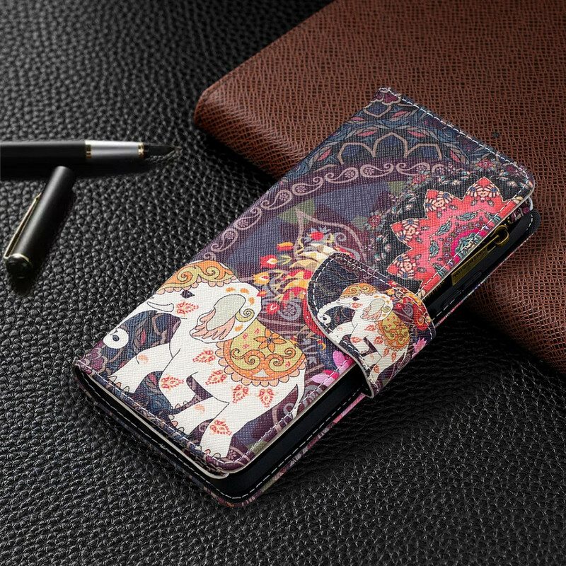 Custodia A Portafoglio Xiaomi Redmi Note 9 Pro 5G Tasca Con Zip A Forma Di Elefante