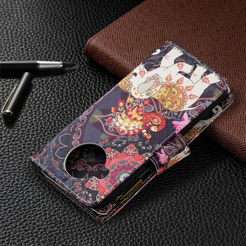 Custodia A Portafoglio Xiaomi Redmi Note 9 Pro 5G Tasca Con Zip A Forma Di Elefante