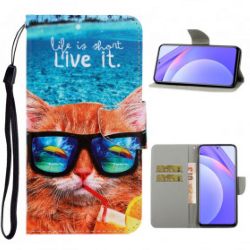 Custodia in pelle Xiaomi Redmi Note 9 Pro 5G Cat Live It Strappy