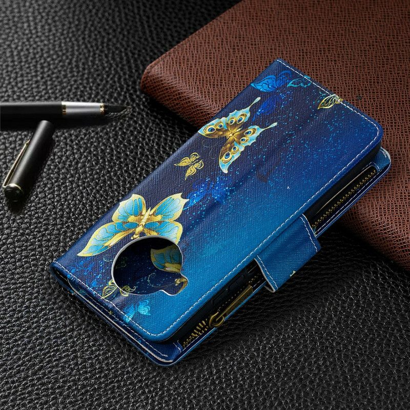 Custodia in pelle Xiaomi Redmi Note 9 Pro 5G Farfalle Con Cerniera