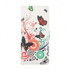 Custodia in pelle Xiaomi Redmi Note 9 Pro 5G Farfalle E Fiori