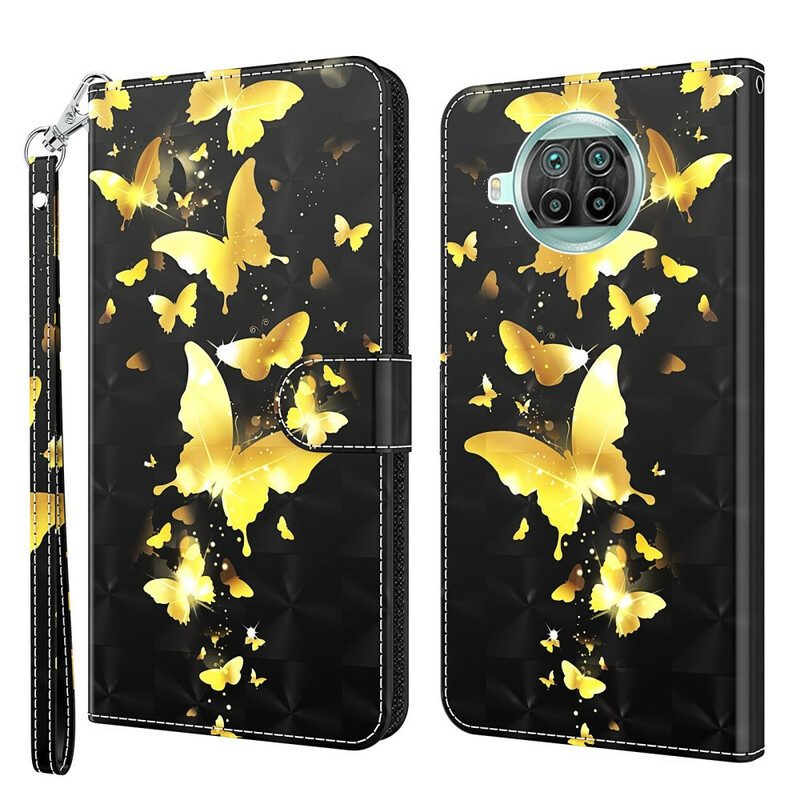 Custodia in pelle Xiaomi Redmi Note 9 Pro 5G Farfalle Gialle