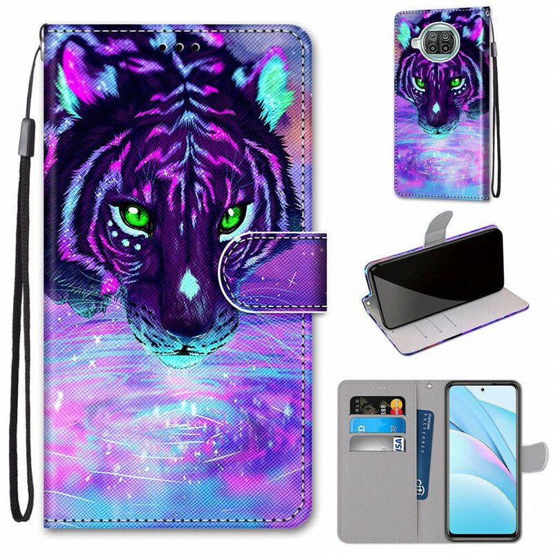 Custodia in pelle Xiaomi Redmi Note 9 Pro 5G Felino Con Cordino