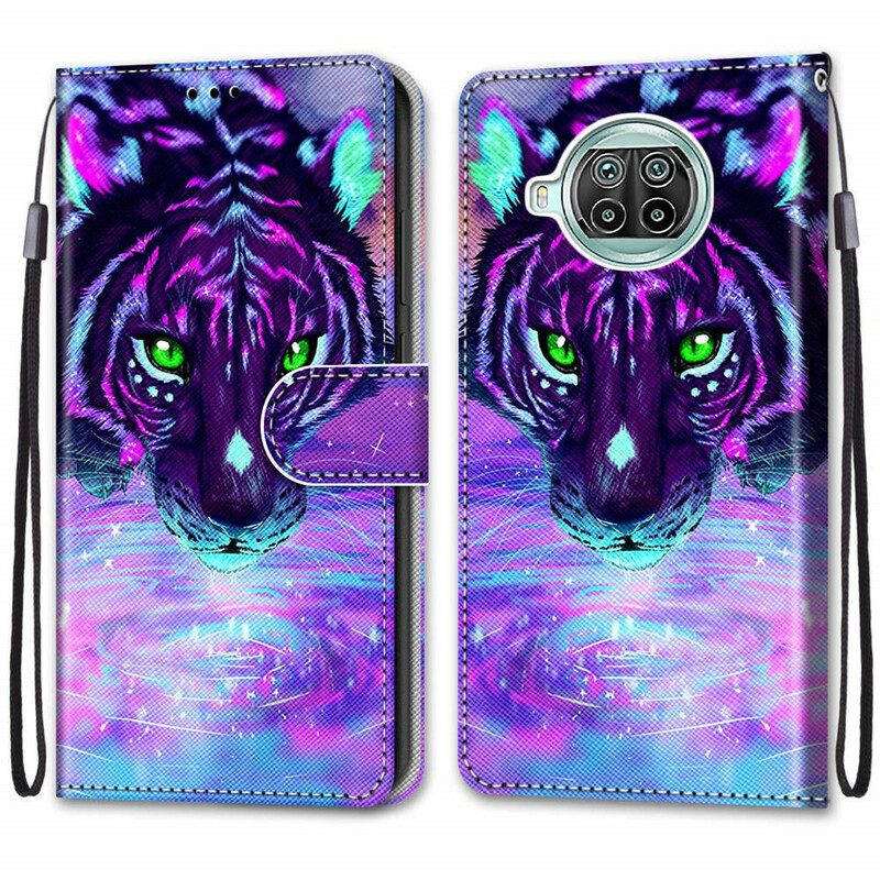 Custodia in pelle Xiaomi Redmi Note 9 Pro 5G Felino Con Cordino