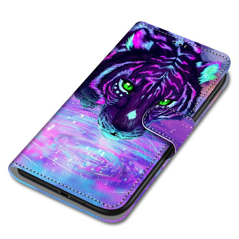 Custodia in pelle Xiaomi Redmi Note 9 Pro 5G Felino Con Cordino