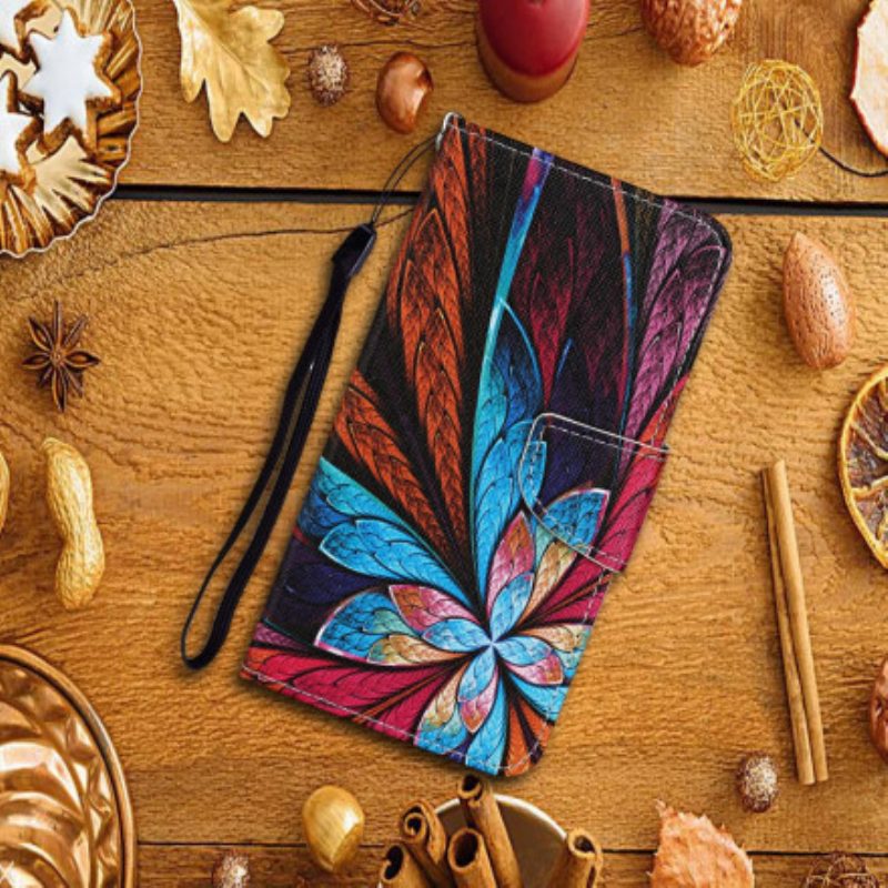 Custodia in pelle Xiaomi Redmi Note 9 Pro 5G Fogli Colorati Con Cordino