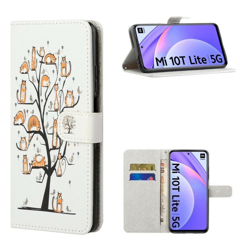 Custodia in pelle Xiaomi Redmi Note 9 Pro 5G Gatti Funky Con Cinturino