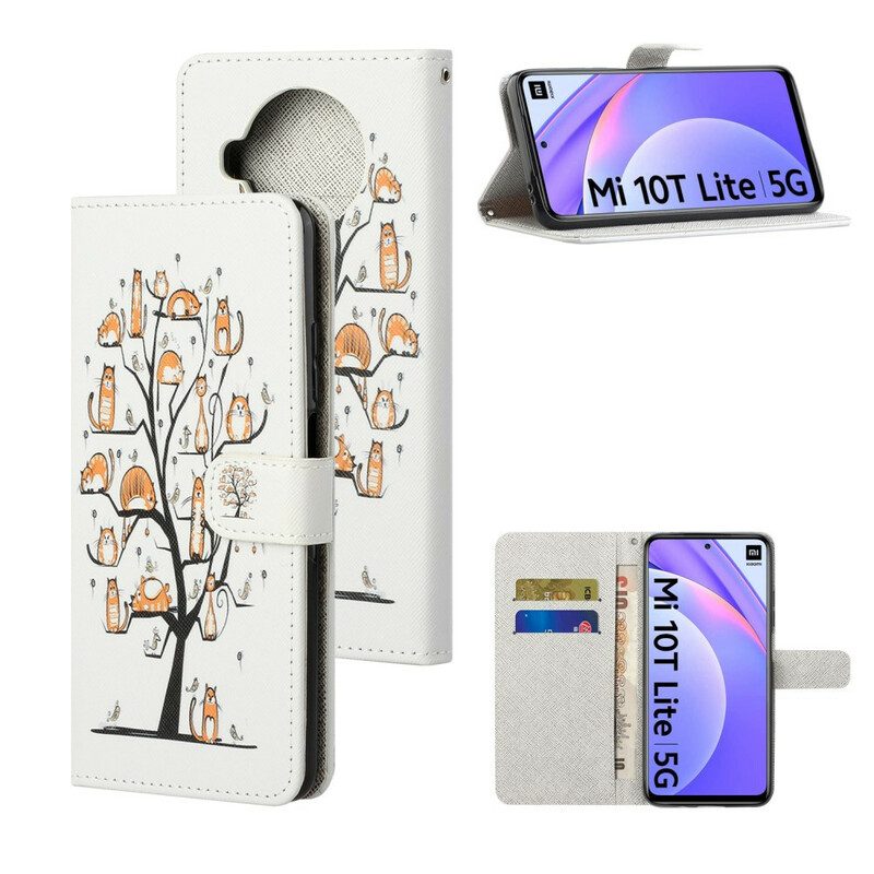 Custodia in pelle Xiaomi Redmi Note 9 Pro 5G Gatti Funky Con Cinturino