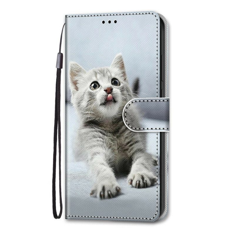 Custodia in pelle Xiaomi Redmi Note 9 Pro 5G Gattino Strappy