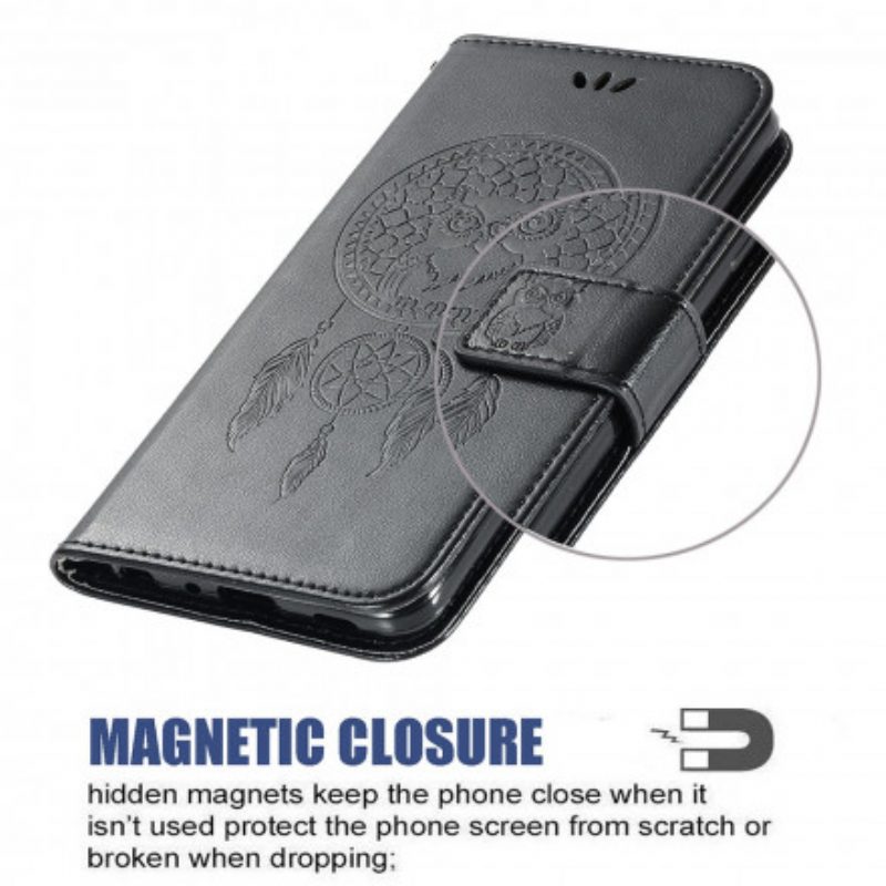 Custodia in pelle Xiaomi Redmi Note 9 Pro 5G Gufo Acchiappasogni Effetto Pelle