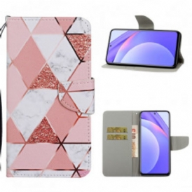 Custodia in pelle Xiaomi Redmi Note 9 Pro 5G Marmo E Paillettes Con Cinturino