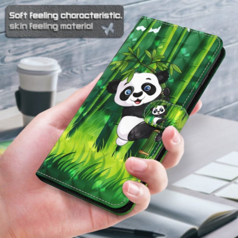 Custodia in pelle Xiaomi Redmi Note 9 Pro 5G Punto Luce Panda E Bambù