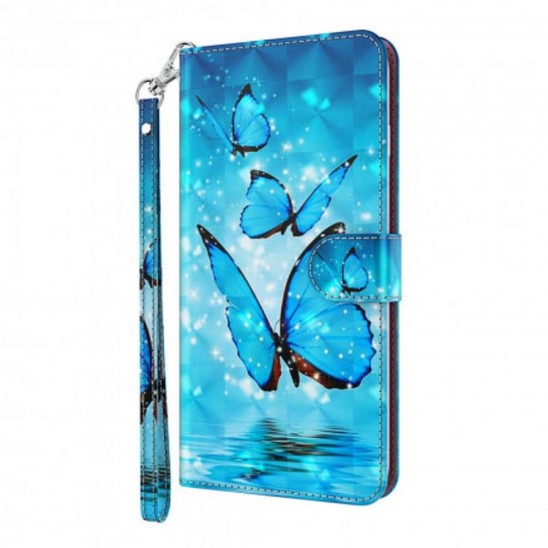 Custodia in pelle Xiaomi Redmi Note 9 Pro 5G Punto Luminoso Farfalle Blu Volanti