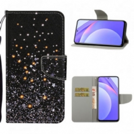 Custodia in pelle Xiaomi Redmi Note 9 Pro 5G Stelle E Paillettes Con Cordino