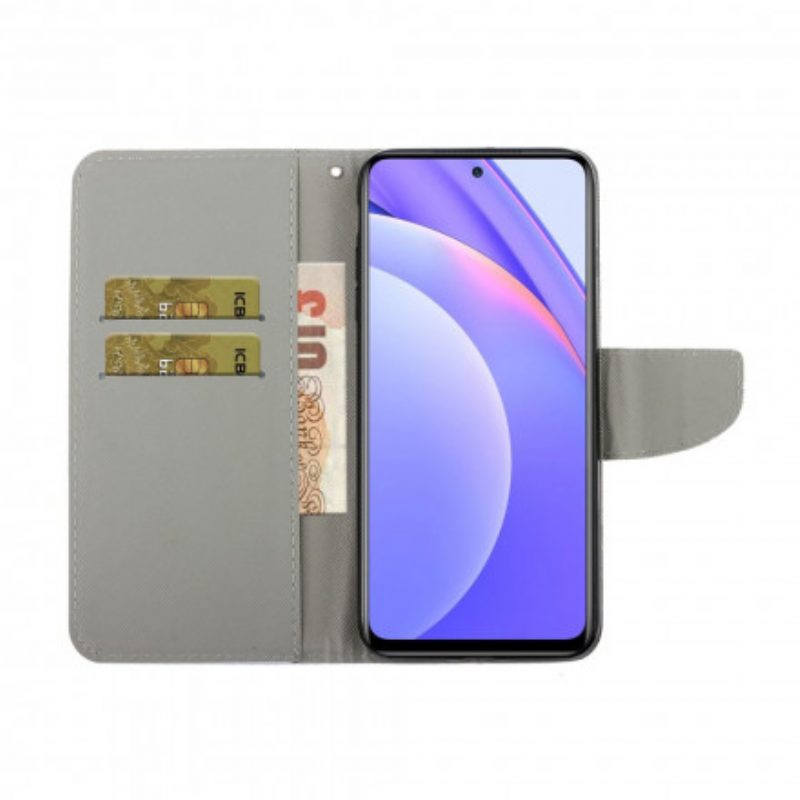 Custodia in pelle Xiaomi Redmi Note 9 Pro 5G Stelle E Paillettes Con Cordino