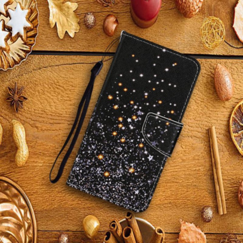 Custodia in pelle Xiaomi Redmi Note 9 Pro 5G Stelle E Paillettes Con Cordino