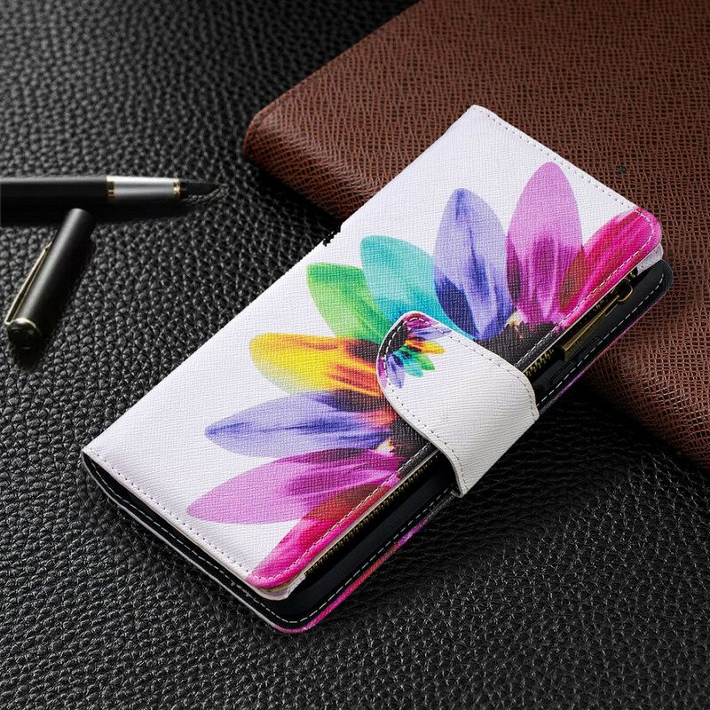 Custodia in pelle Xiaomi Redmi Note 9 Pro 5G Tasca Con Zip A Fiore