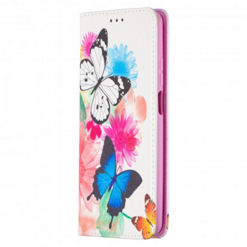 Folio Cover Xiaomi Redmi Note 9 Pro 5G Custodia in pelle Farfalle Colorate