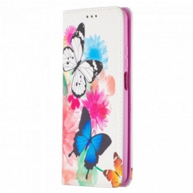 Folio Cover Xiaomi Redmi Note 9 Pro 5G Custodia in pelle Farfalle Colorate