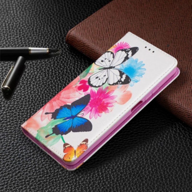 Folio Cover Xiaomi Redmi Note 9 Pro 5G Custodia in pelle Farfalle Colorate