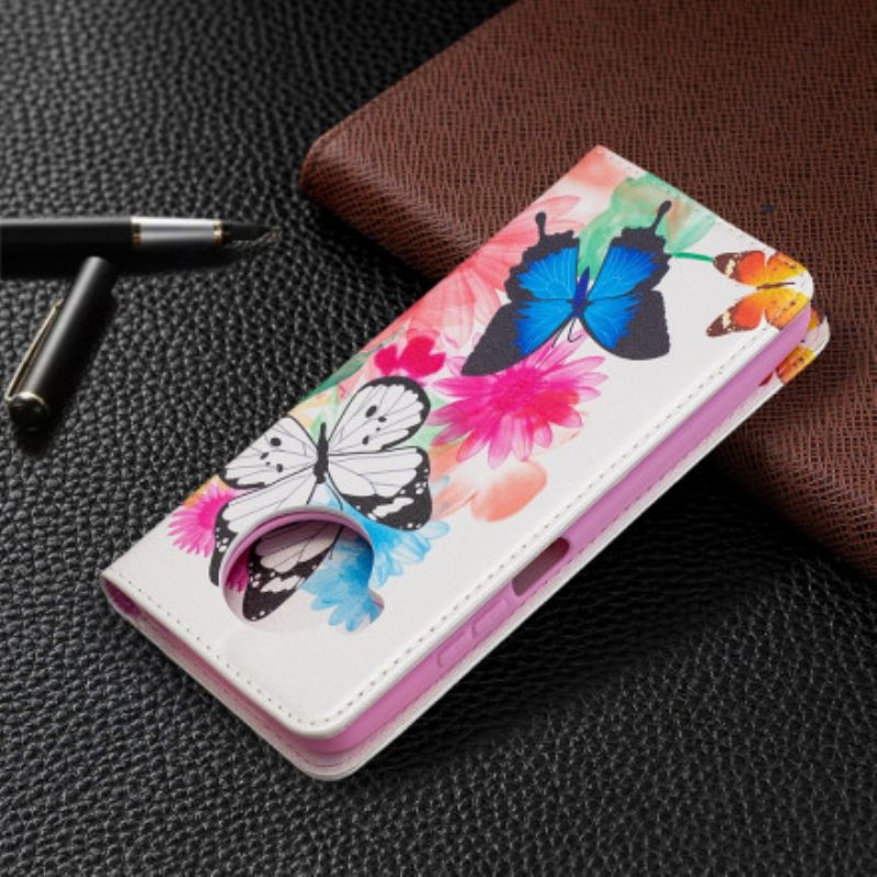 Folio Cover Xiaomi Redmi Note 9 Pro 5G Custodia in pelle Farfalle Colorate