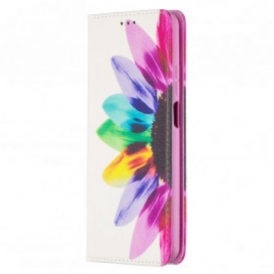 Folio Cover Xiaomi Redmi Note 9 Pro 5G Custodia in pelle Fiore Dell'acquerello