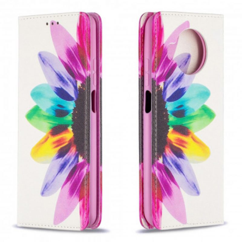 Folio Cover Xiaomi Redmi Note 9 Pro 5G Custodia in pelle Fiore Dell'acquerello