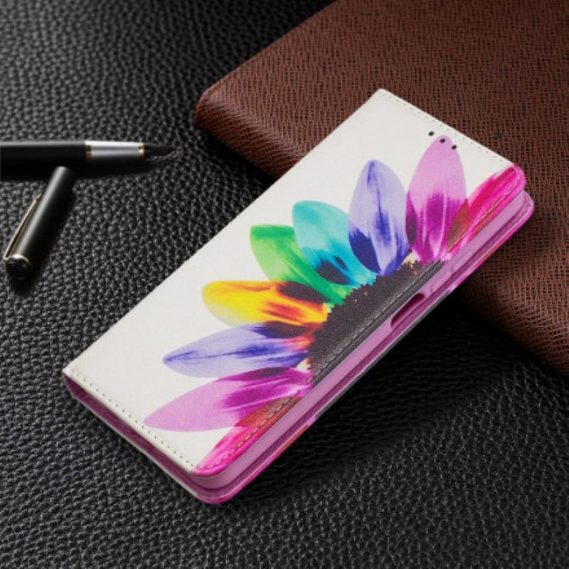 Folio Cover Xiaomi Redmi Note 9 Pro 5G Custodia in pelle Fiore Dell'acquerello